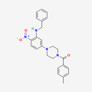 molecular formula C25H26N4O3 B5195380 N-BENZYL-5-[4-(4-METHYLBENZOYL)PIPERAZIN-1-YL]-2-NITROANILINE 