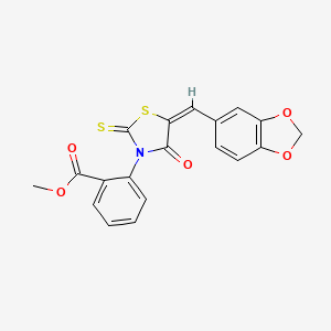 molecular formula C19H13NO5S2 B5196192 METHYL 2-[(5E)-5-[(2H-1,3-BENZODIOXOL-5-YL)METHYLIDENE]-4-OXO-2-SULFANYLIDENE-1,3-THIAZOLIDIN-3-YL]BENZOATE 