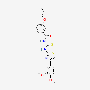 molecular formula C22H23N3O4S2 B5197484 N-{[4-(3,4-dimethoxyphenyl)-1,3-thiazol-2-yl]carbamothioyl}-3-propoxybenzamide 