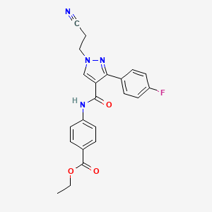 molecular formula C22H19FN4O3 B5198626 Ethyl 4-[[1-(2-cyanoethyl)-3-(4-fluorophenyl)pyrazole-4-carbonyl]amino]benzoate 