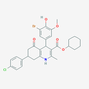 molecular formula C30H31BrClNO5 B5198710 Cyclohexyl 4-(3-bromo-4-hydroxy-5-methoxyphenyl)-7-(4-chlorophenyl)-2-methyl-5-oxo-1,4,5,6,7,8-hexahydroquinoline-3-carboxylate 