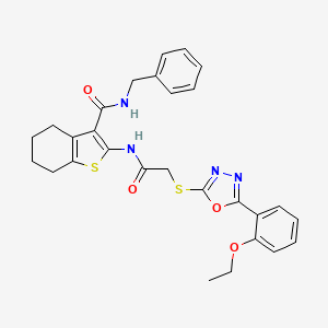 molecular formula C28H28N4O4S2 B5199033 N-benzyl-2-[[2-[[5-(2-ethoxyphenyl)-1,3,4-oxadiazol-2-yl]sulfanyl]acetyl]amino]-4,5,6,7-tetrahydro-1-benzothiophene-3-carboxamide 