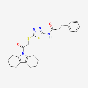 molecular formula C25H28N4O2S2 B5199858 N-(5-{[2-(1,2,3,4,5,6,7,8-octahydro-9H-carbazol-9-yl)-2-oxoethyl]sulfanyl}-1,3,4-thiadiazol-2-yl)-3-phenylpropanamide 