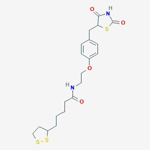 molecular formula C20H26N2O4S3 B052001 N-[2-[4-[(2,4-Dioxo-1,3-thiazolidin-5-yl)methyl]phenoxy]ethyl]-5-(dithiolan-3-yl)pentanamide CAS No. 292615-75-9
