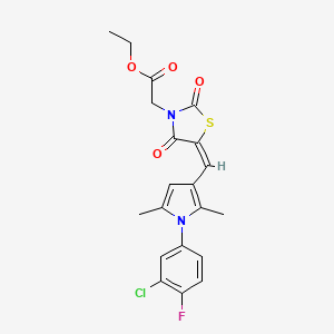 molecular formula C20H18ClFN2O4S B5201010 ethyl [(5E)-5-{[1-(3-chloro-4-fluorophenyl)-2,5-dimethyl-1H-pyrrol-3-yl]methylidene}-2,4-dioxo-1,3-thiazolidin-3-yl]acetate 