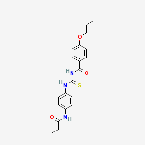 molecular formula C21H25N3O3S B5201235 4-butoxy-N-{[4-(propanoylamino)phenyl]carbamothioyl}benzamide 