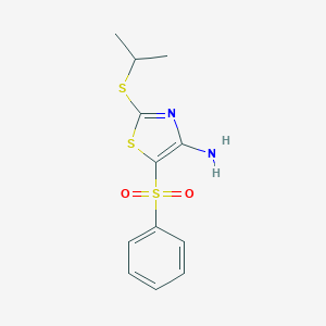 molecular formula C12H14N2O2S3 B052022 4-Amino-2-isopropylthio-5-(phenylsulfonyl)thiazole CAS No. 117420-81-2