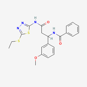 molecular formula C21H22N4O3S2 B5203147 N~1~-[3-{[5-(ETHYLSULFANYL)-1,3,4-THIADIAZOL-2-YL]AMINO}-1-(3-METHOXYPHENYL)-3-OXOPROPYL]BENZAMIDE 