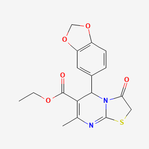 molecular formula C17H16N2O5S B5206612 ETHYL 5-(2H-1,3-BENZODIOXOL-5-YL)-7-METHYL-3-OXO-2H,3H,5H-[1,3]THIAZOLO[3,2-A]PYRIMIDINE-6-CARBOXYLATE 