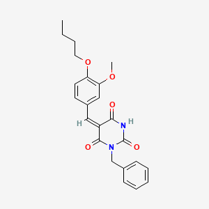 molecular formula C23H24N2O5 B5206880 (5E)-1-benzyl-5-[(4-butoxy-3-methoxyphenyl)methylidene]-1,3-diazinane-2,4,6-trione 