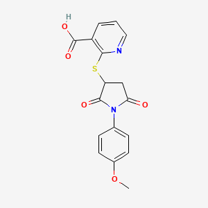 molecular formula C17H14N2O5S B5207120 2-{[1-(4-Methoxyphenyl)-2,5-dioxopyrrolidin-3-yl]sulfanyl}pyridine-3-carboxylic acid 