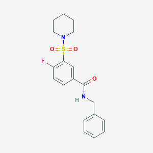 molecular formula C19H21FN2O3S B5208794 N-benzyl-4-fluoro-3-piperidin-1-ylsulfonylbenzamide 