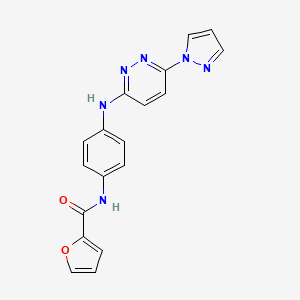 molecular formula C18H14N6O2 B5209350 N-(4-{[6-(1H-pyrazol-1-yl)pyridazin-3-yl]amino}phenyl)furan-2-carboxamide 