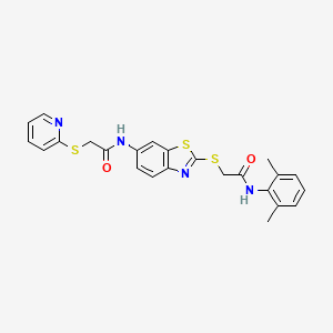 molecular formula C24H22N4O2S3 B5210448 N-[2-[2-(2,6-dimethylanilino)-2-oxoethyl]sulfanyl-1,3-benzothiazol-6-yl]-2-pyridin-2-ylsulfanylacetamide 