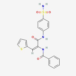 molecular formula C20H17N3O4S2 B5210753 N-[(E)-3-oxo-3-(4-sulfamoylanilino)-1-thiophen-2-ylprop-1-en-2-yl]benzamide 