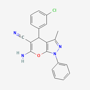 6-amino-4-(3-chlorophenyl)-3-methyl-1-phenyl-1,4-dihydropyrano[2,3-c]pyrazole-5-carbonitrile