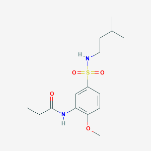 molecular formula C15H24N2O4S B5211555 N-[2-methoxy-5-(3-methylbutylsulfamoyl)phenyl]propanamide 