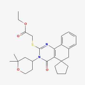 molecular formula C27H34N2O4S B5212223 ETHYL 2-[3-(2,2-DIMETHYLOXAN-4-YL)-4-OXO-4,6-DIHYDRO-3H-SPIRO[BENZO[H]QUINAZOLINE-5,1'-CYCLOPENTAN]-2-YLSULFANYL]ACETATE 