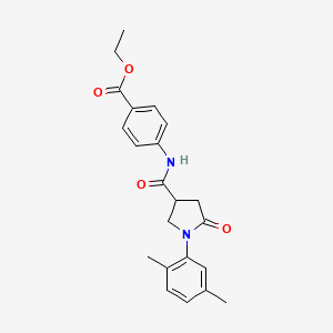 molecular formula C22H24N2O4 B5213780 Ethyl 4-({[1-(2,5-dimethylphenyl)-5-oxopyrrolidin-3-yl]carbonyl}amino)benzoate 