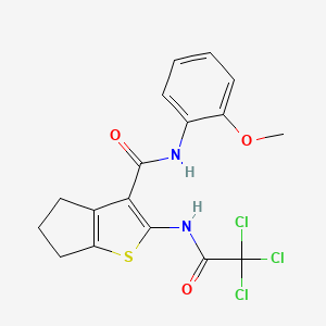molecular formula C17H15Cl3N2O3S B5213808 N-(2-methoxyphenyl)-2-[(2,2,2-trichloroacetyl)amino]-5,6-dihydro-4H-cyclopenta[b]thiophene-3-carboxamide 