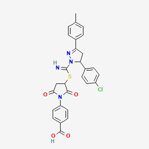 molecular formula C28H23ClN4O4S B5214243 4-{3-[5-(4-CHLOROPHENYL)-3-(4-METHYLPHENYL)-4,5-DIHYDRO-1H-PYRAZOLE-1-CARBOXIMIDOYLSULFANYL]-2,5-DIOXOPYRROLIDIN-1-YL}BENZOIC ACID 