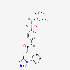 molecular formula C21H20N8O3S2 B5214912 N-[4-[(4,6-dimethylpyrimidin-2-yl)sulfamoyl]phenyl]-2-(1-phenyltetrazol-5-yl)sulfanylacetamide 