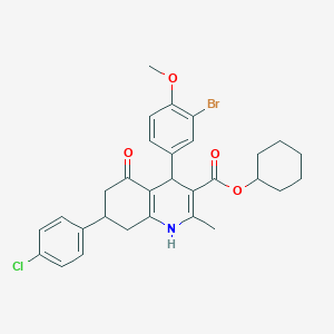 molecular formula C30H31BrClNO4 B5215653 Cyclohexyl 4-(3-bromo-4-methoxyphenyl)-7-(4-chlorophenyl)-2-methyl-5-oxo-1,4,5,6,7,8-hexahydroquinoline-3-carboxylate 