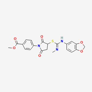 molecular formula C21H19N3O6S B5216177 METHYL 4-(3-{[(E)-N'-(2H-1,3-BENZODIOXOL-5-YL)-N-METHYLCARBAMIMIDOYL]SULFANYL}-2,5-DIOXOPYRROLIDIN-1-YL)BENZOATE 