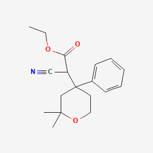 molecular formula C18H23NO3 B5216817 ethyl 2-cyano-2-(2,2-dimethyl-4-phenyloxan-4-yl)acetate 