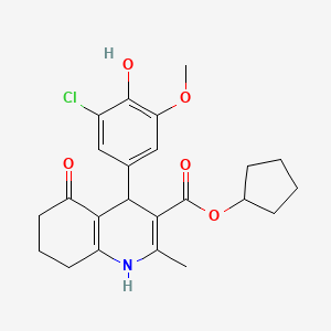 molecular formula C23H26ClNO5 B5217343 cyclopentyl 4-(3-chloro-4-hydroxy-5-methoxyphenyl)-2-methyl-5-oxo-1,4,5,6,7,8-hexahydroquinoline-3-carboxylate 