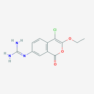 molecular formula C12H12ClN3O3 B052176 4-Chloro-3-ethoxy-7-guanidinoisocoumarin CAS No. 113251-10-8