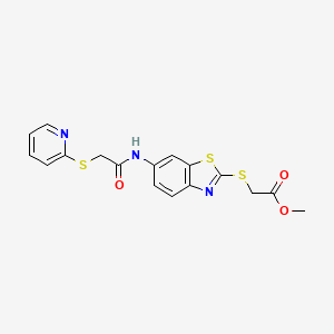 molecular formula C17H15N3O3S3 B5217909 Methyl 2-[[6-[(2-pyridin-2-ylsulfanylacetyl)amino]-1,3-benzothiazol-2-yl]sulfanyl]acetate 