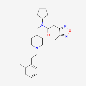 molecular formula C25H36N4O2 B5218196 N-cyclopentyl-2-(4-methyl-1,2,5-oxadiazol-3-yl)-N-[[1-[2-(2-methylphenyl)ethyl]piperidin-4-yl]methyl]acetamide 