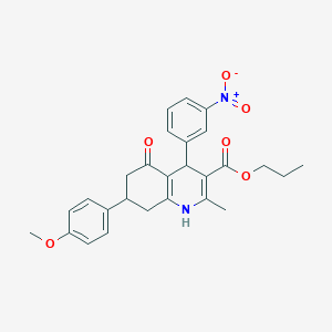 molecular formula C27H28N2O6 B5218774 Propyl 7-(4-methoxyphenyl)-2-methyl-4-(3-nitrophenyl)-5-oxo-1,4,5,6,7,8-hexahydroquinoline-3-carboxylate 
