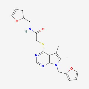 molecular formula C20H20N4O3S B5220441 N-(furan-2-ylmethyl)-2-[7-(furan-2-ylmethyl)-5,6-dimethylpyrrolo[2,3-d]pyrimidin-4-yl]sulfanylacetamide 