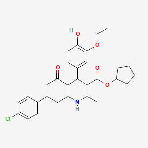 molecular formula C30H32ClNO5 B5220563 Cyclopentyl 7-(4-chlorophenyl)-4-(3-ethoxy-4-hydroxyphenyl)-2-methyl-5-oxo-1,4,5,6,7,8-hexahydroquinoline-3-carboxylate 