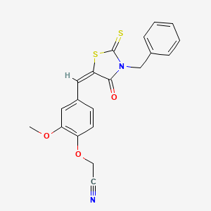 molecular formula C20H16N2O3S2 B5220797 2-(4-{[(5E)-3-BENZYL-4-OXO-2-SULFANYLIDENE-1,3-THIAZOLIDIN-5-YLIDENE]METHYL}-2-METHOXYPHENOXY)ACETONITRILE 