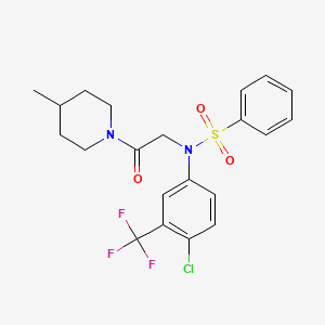 molecular formula C21H22ClF3N2O3S B5220896 N-[4-chloro-3-(trifluoromethyl)phenyl]-N-[2-(4-methylpiperidin-1-yl)-2-oxoethyl]benzenesulfonamide 