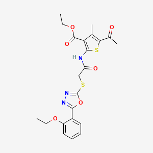 molecular formula C22H23N3O6S2 B5221367 Ethyl 5-acetyl-2-[[2-[[5-(2-ethoxyphenyl)-1,3,4-oxadiazol-2-yl]sulfanyl]acetyl]amino]-4-methylthiophene-3-carboxylate 