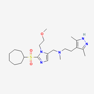 molecular formula C22H37N5O3S B5222290 N-[[2-cycloheptylsulfonyl-3-(2-methoxyethyl)imidazol-4-yl]methyl]-2-(3,5-dimethyl-1H-pyrazol-4-yl)-N-methylethanamine 