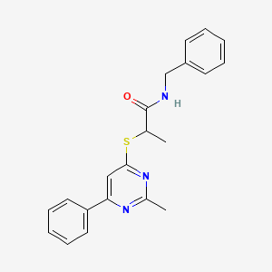 molecular formula C21H21N3OS B5222484 N-benzyl-2-(2-methyl-6-phenylpyrimidin-4-yl)sulfanylpropanamide 