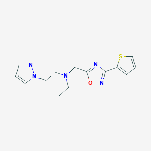 molecular formula C14H17N5OS B5222927 N-ethyl-2-pyrazol-1-yl-N-[(3-thiophen-2-yl-1,2,4-oxadiazol-5-yl)methyl]ethanamine 