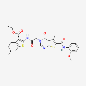 molecular formula C29H30N4O6S2 B5224677 Ethyl 2-[[2-[6-[(2-methoxyphenyl)carbamoyl]-5-methyl-4-oxothieno[2,3-d]pyrimidin-3-yl]acetyl]amino]-6-methyl-4,5,6,7-tetrahydro-1-benzothiophene-3-carboxylate 