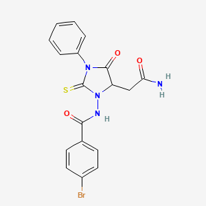 molecular formula C18H15BrN4O3S B5224998 N-[5-(2-amino-2-oxoethyl)-4-oxo-3-phenyl-2-thioxoimidazolidin-1-yl]-4-bromobenzamide 