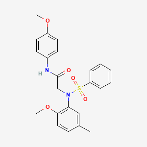 molecular formula C23H24N2O5S B5225613 2-[N-(benzenesulfonyl)-2-methoxy-5-methylanilino]-N-(4-methoxyphenyl)acetamide 