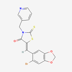 molecular formula C17H11BrN2O3S2 B5225745 5-[(Z)-1-(6-BROMO-1,3-BENZODIOXOL-5-YL)METHYLIDENE]-3-(3-PYRIDYLMETHYL)-2-THIOXO-1,3-THIAZOLAN-4-ONE 