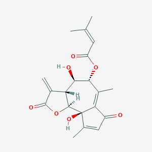 molecular formula C20H22O7 B052267 [(3aR,4R,5R,9aR,9bS)-4,9a-dihydroxy-6,9-dimethyl-3-methylidene-2,7-dioxo-3a,4,5,9b-tetrahydroazuleno[4,5-b]furan-5-yl] 3-methylbut-2-enoate CAS No. 115995-12-5
