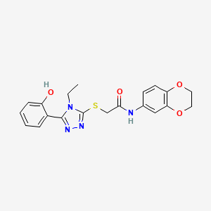 molecular formula C20H20N4O4S B5226952 N-(2,3-dihydro-1,4-benzodioxin-6-yl)-2-{[4-ethyl-5-(2-hydroxyphenyl)-4H-1,2,4-triazol-3-yl]thio}acetamide 