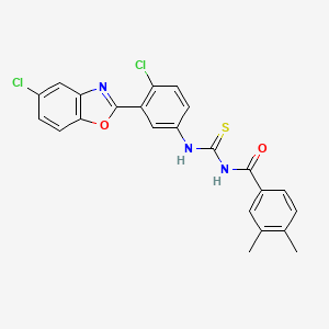 molecular formula C23H17Cl2N3O2S B5228622 N-{[4-chloro-3-(5-chloro-1,3-benzoxazol-2-yl)phenyl]carbamothioyl}-3,4-dimethylbenzamide 