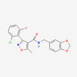 molecular formula C19H14ClFN2O4 B5229012 N-[(2H-1,3-benzodioxol-5-yl)methyl]-3-(2-chloro-6-fluorophenyl)-5-methyl-1,2-oxazole-4-carboxamide 